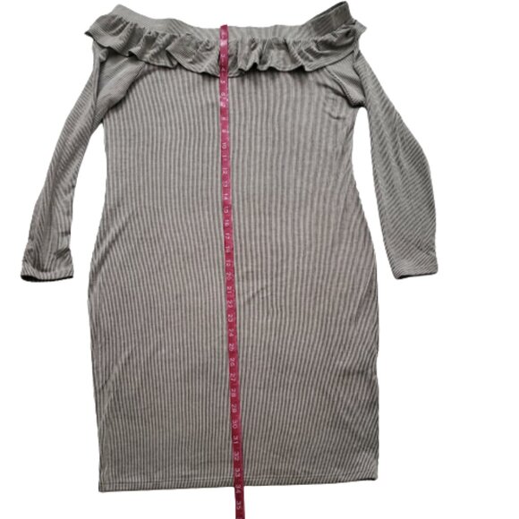 Pink Blush Pinstriped Off Shoulder Ruffle Accent Maternity Dress Charcoal XL NWT - Picture 14 of 15